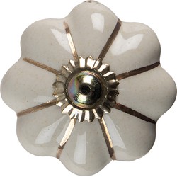 Clayre & Eef Deurknop  Ø 4 cm Beige Goudkleurig Keramiek Meubelknop