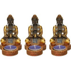 5x stuks indische boeddha theelichthouders goud/zwart 12 cm - Beeldjes