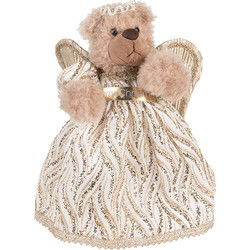 Clayre & Eef Kerstdecoratie Beer 25 cm Beige Goudkleurig Kunststof