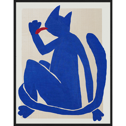 Any Image Print 'The Blue Cat' - Schilderij - Wanddecoratie - Inclusief beukenhouten lijst - Poster - 73x93cm - Zwarte lijst met Passe Partout