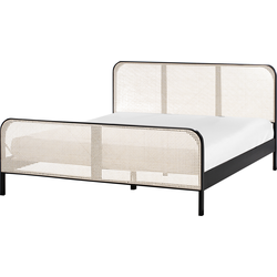 Beliani GONFARON - Tweepersoonsbed-Zwart-Dennenhout