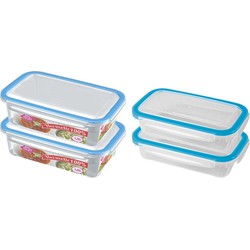 4x Voedsel plastic bewaarbakjes 0,5 en 1,5 liter transparant/blauw - Vershoudbakjes