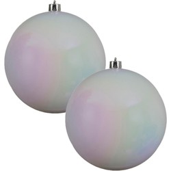 2x Grote raam/deur/kerstboom decoratie parelmoer witte kerstballen 20 cm glans - Kerstbal