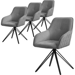Set van 4 eetkamerstoelen draaibaar grijs geweven stof met rugleuning en armleuningen ML design