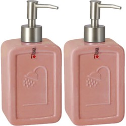 Set van 3x stuks zeeppompjes/zeepdispensers roze keramiek 18 cm - Zeeppompjes