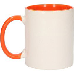 Koffiemok / thee beker - 300 ml - Wit/oranje - keramiek - Bekers