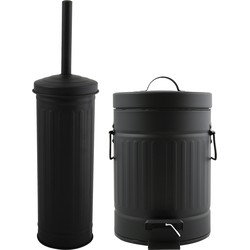MSV Toiletborstel in houder/pedaalemmer set Industrial - Metaal - zwart - Badkameraccessoireset