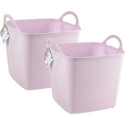 PlasticForte Kuip/emmer/wasmand - 2x - flexibel - roze - 43 liter - vierkant - kunststof - Wasmanden