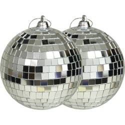 Othmar Decorations disco kerstballen - 2x - zilver - 10 cm - kunststof - Kerstbal