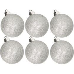 6x stuks kunststof glitter kerstballen zilver 8 cm - Kerstbal