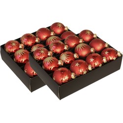 Kerstboomversiering 24x luxe glazen kerstballen rood/goud 7,5 cm - Kerstbal