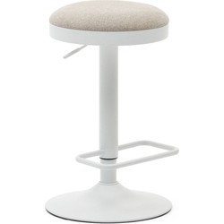 Kave Home - Zaib-kruk in beige chenille en en staal met matwitte afwerking, 58- 80 cm hoog