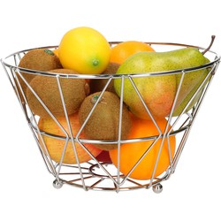 Metalen fruitmand/fruitschaal zilver rond 24 x 15 cm - Fruitschalen