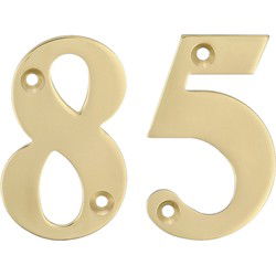 AMIG Huisnummer 85 - massief messing - 5cm - incl. bijpassende schroeven - gepolijst - goudkleur - Huisnummers