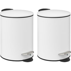 5Five Pedaalemmer - 2x - wit - metaal - 3L - 23 cm - soft close - Pedaalemmers