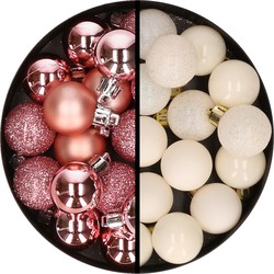 34x stuks kunststof kerstballen roze en gebroken wit 3 cm - Kerstbal