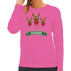 Bellatio Decorations Foute Kersttrui/sweater dames - winedeer - roze - wijn - rendier - Rudolf M - kerst truien