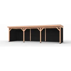 Douglas overkapping 900 x 250, met zwarte achterwand en twee zijwanden, Westwood Comfort