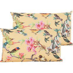 Anna's Collection Sierkussen voor binnen en buiten - 2x - vogels - geel - 30 x 50 cm - tuinkussen - Sierkussens