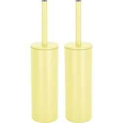 Spirella Luxe Toiletborstel in houder Cannes - 2x - geel - metaal - 40 x 9 cm - met binnenbak - Toiletborstels