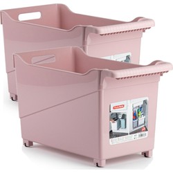 Set van 2x stuks kunststof trolleys pastel roze op wieltjes L45 x B24 x H27 cm - Opberg trolley