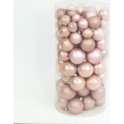 100 Onbreekbare kerstballen in koker mix poeder roze - Decoris