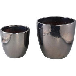 PTMD Bloempot Mylie - 36x36x31 cm - Keramiek - Zilver - Set van 2