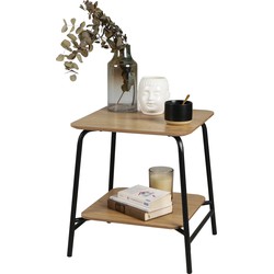 Urban Living Bijzettafel met 2 levels - zwart/bruin - metaal/hout - L45 x B45 x H51 cm - Bijzettafels