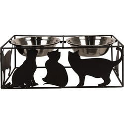 Clayre & Eef Voerbak Kat Zwart Metaal Katten