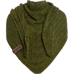 Knit Factory Sally Gebreide Omslagdoek - Driehoek Sjaal Dames - Mosgroen/Khaki - 220x85 cm - Grof gebreid