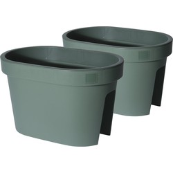 Set van 3x stuks balkon plantenpotten/bloempotten groen 40 x 25 cm ovaal van kunststof - Plantenpotten