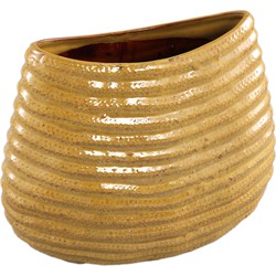PTMD Riddy Yellow glazed ceramic pot rib wide round low