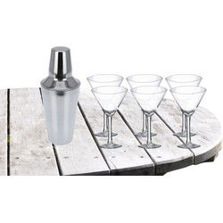 Cocktailshaker met 6x Cocktailglazen Martini transparant 190 ml - Cocktailglazen