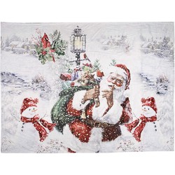 Clayre & Eef Plaid  130x170 cm Wit Rood Polyester Kerstman Deken