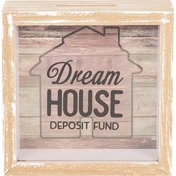 Clayre & Eef Spaarpot  15x5x15 cm Bruin Hout Vierkant Dream House Leuke Spaarpot