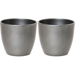 2x stuks bloempot glanzend zilver metallic keramiek voor kamerplant H25 x D28 cm - Plantenpotten