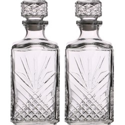 Glazen whisky/water karaf 1 liter - 2x - Kristalglas look whiskey fles - Whiskeykaraffen
