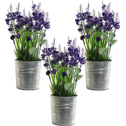 3x stuks lavendel kunstplanten/kamerplanten paars in grijze sierpot H28 cm x D18 cm - Kunstplanten