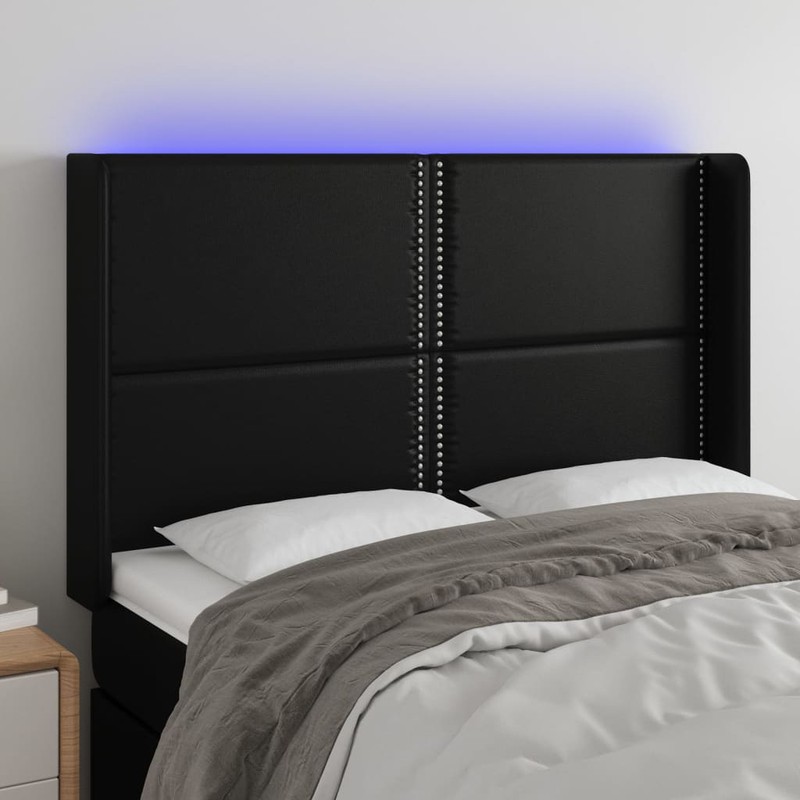 Prolenta Premium Hoofdbord LED 147x16x118/128 cm kunstleer zwart - 