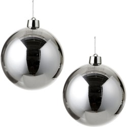 2x Grote kunststof decoratie kerstbal zilver 25 cm - Kerstbal