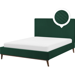 BAYONNE  - Tweepersoonsbed - Donkergroen - 140 x 200 cm - Fluweel