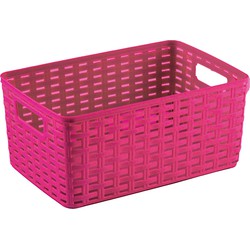Plasticforte Opbergmand - Kastmand - rotan kunststof - fuchsia roze - 10 Liter - 22 x 33 x 16 cm - Opbergmanden