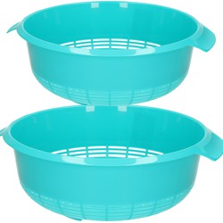 Forte plastics kunststof keuken vergieten 2x combiset blauw 27 x 10 cm en 23 x 9 cm - Vergieten