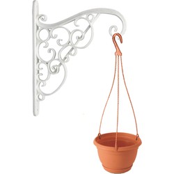 Set van 1x stuks witte Akant sierlijke bloempothanger met hangende terracotta bloempot 2 liter - Plantenpotten