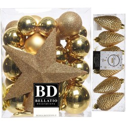 Kerstversiering kunststof kerstballen met piek goud 5-6-8 cm pakket van 39x stuks - Kerstbal