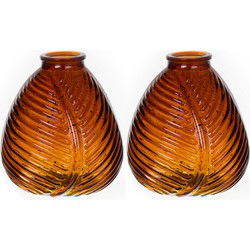 Bellatio Design Bloemenvaas - 2x - bruin transparant glas - D14 x H16 cm - Vazen