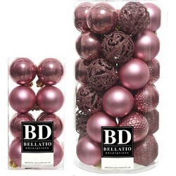 53x stuks kunststof kerstballen oudroze (velvet pink) 4 en 6 cm glans/mat/glitter mix - Kerstbal