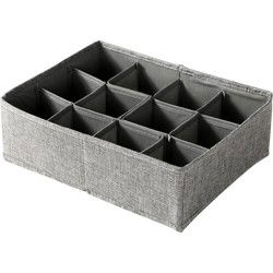 Opvouwbare organizer met 12 vakken van stof in linnenlook grijs - L32 cm