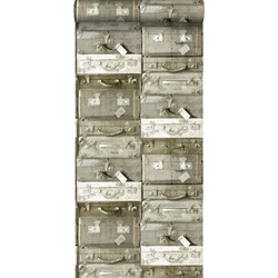 ESTAhome behang vintage koffers lichtbruin