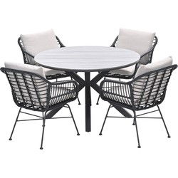 Ronde 4-persoons tuinset - Edison tafel - 4 Margriet stoelen
